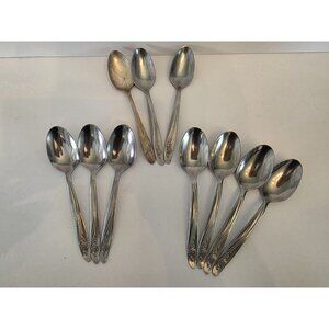 Set Of 10 Oneida Community  Roseann Silverplate & Stainless Steel Spoons